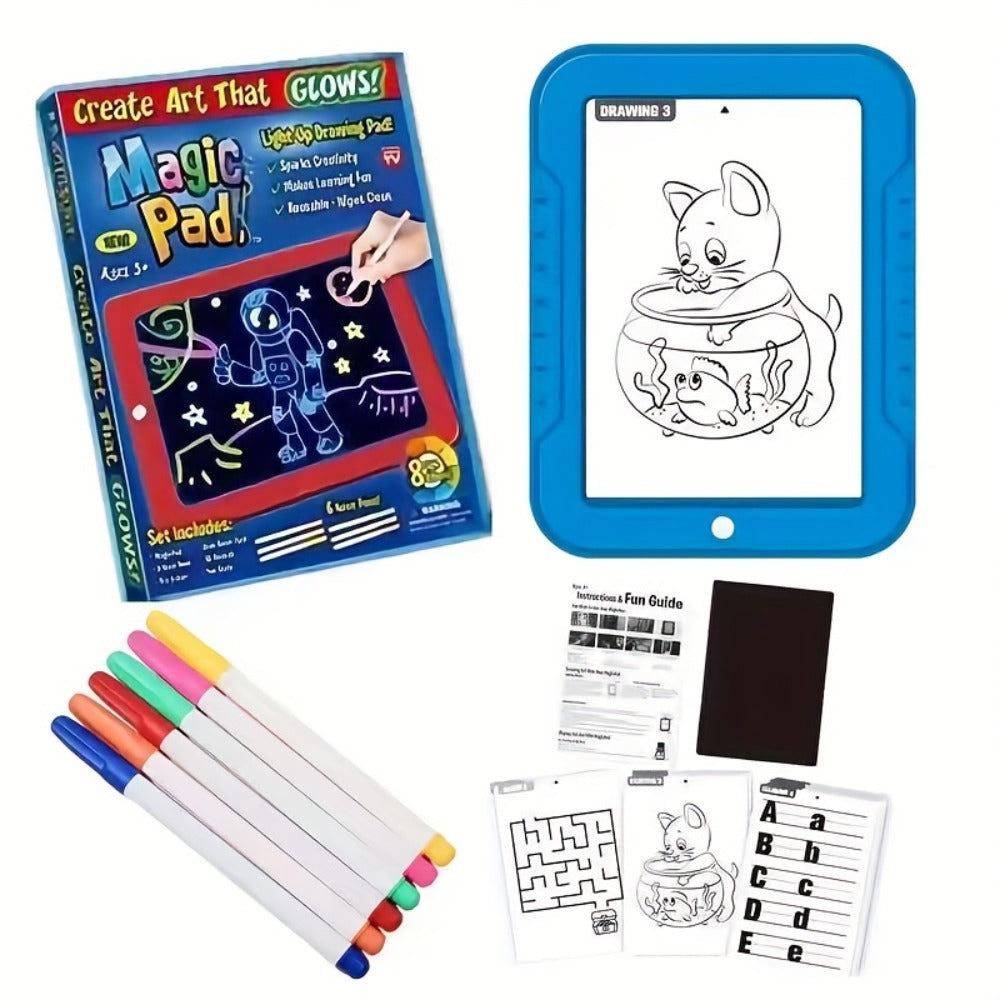 Magic LED Drawing Board for Kids with 15 Double-Sided Tracing Cards & 6 Markers, Light Up Luminous Art Board for Boys & Girls
