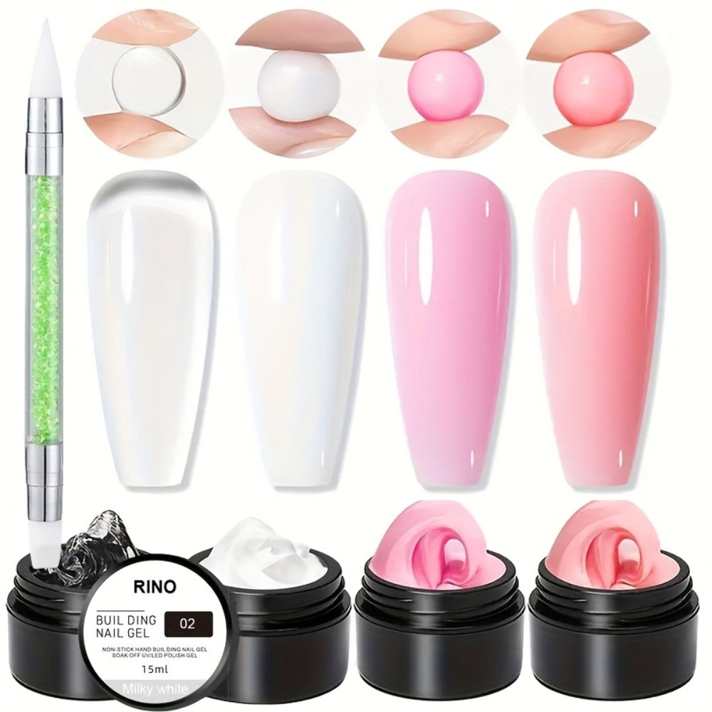 RINO 3D Nail Sculpture Kit 5pcs – Solid Builder Gel with Rhinestone Gel Molding Gel Flower Molds & Sculpting Brush — image 1