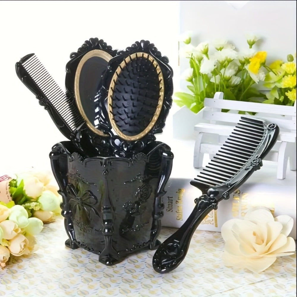 Retro Hair Comb Set with Mirror Scalp Massage Hairbrush Pocket Mirror Vintage Vanity Brush Set for Women Girls Travel Daily G