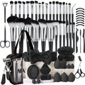 68PCS Makeup Tool Set 30 Black Brushes 17 Eyelash Tools with Wash Bowl & Bag – Complete Face Eye Lash Kit Foundation Contour 