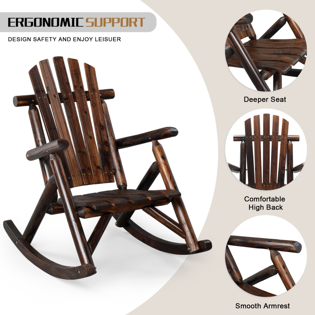 Patio Cedar Rocking Chair 26" Fan-Shaped Backrest Outdoor Rocker for Garden Poolside Patio — image 11