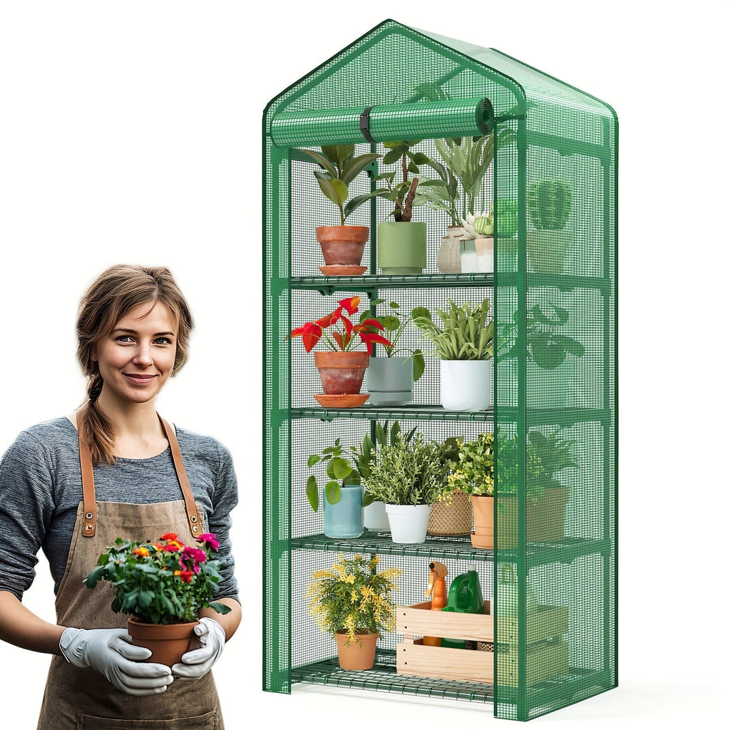 4 Tier Mini Greenhouse for Indoor Outdoor Plants, Portable PE Cover Greenhouse with Rack Stand for Seedlings — image 4