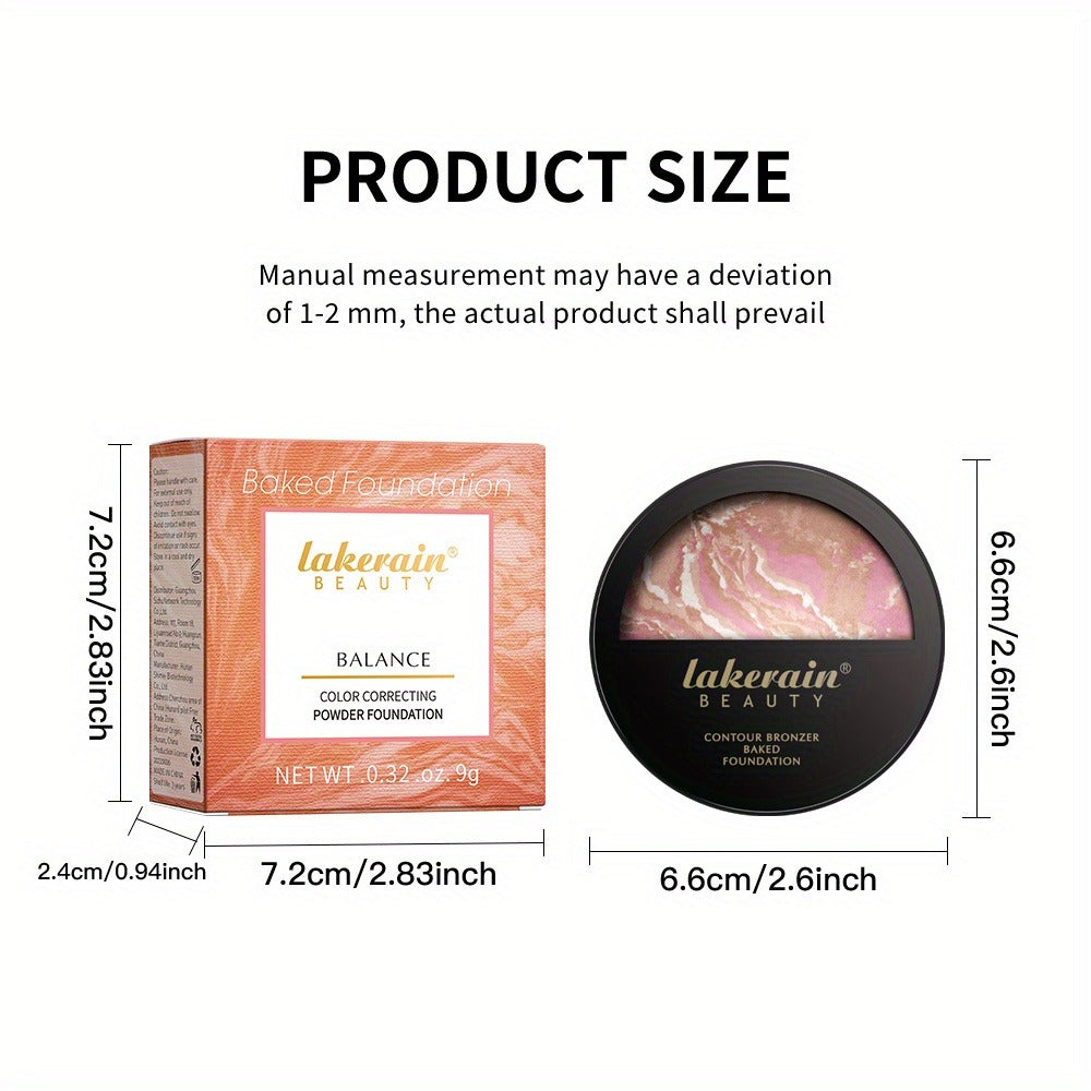 Marble Baked Contour Palette Set 2-Piece Kit with Color Correcting Foundation Powder, for Makeup, Travel and Everyday Vanity 