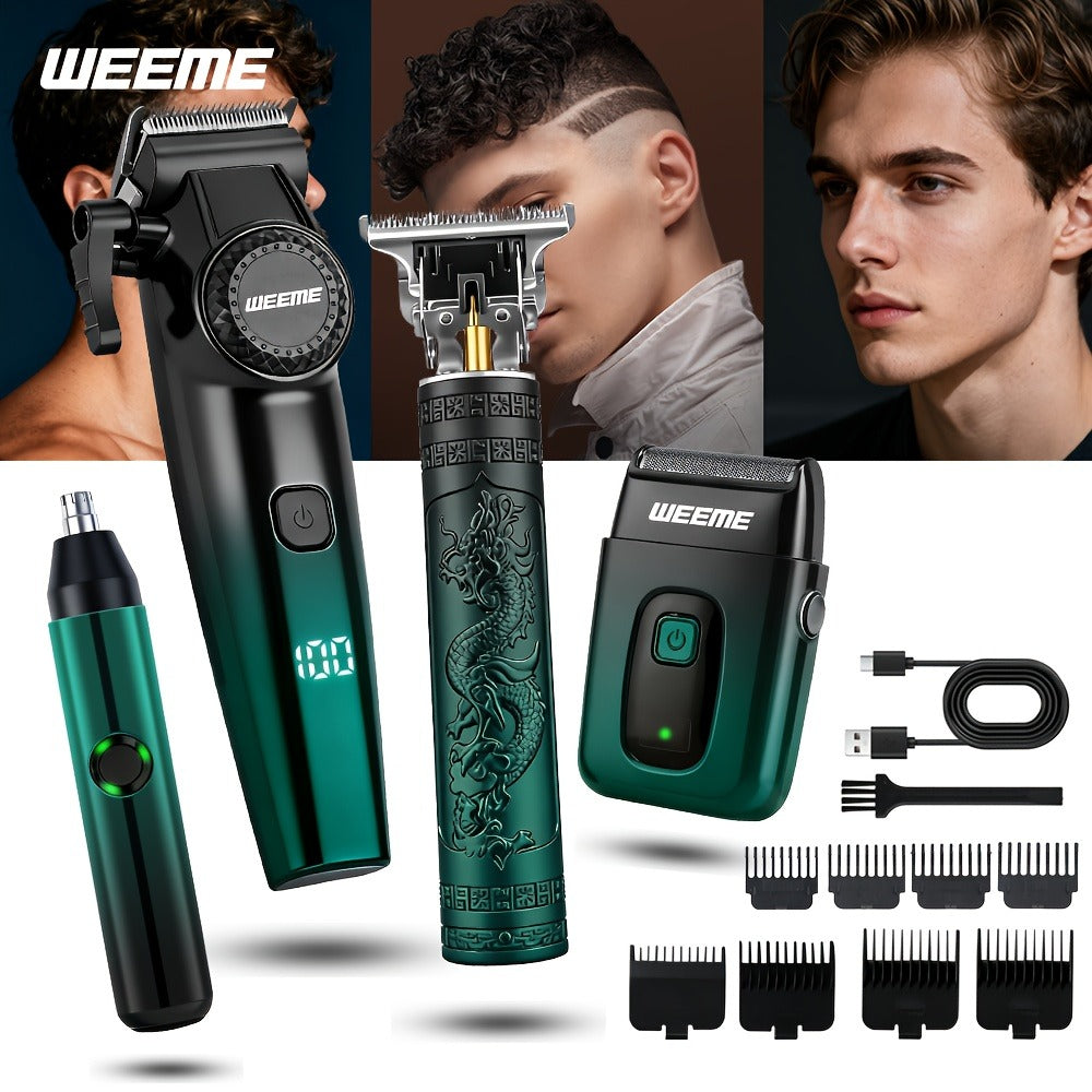 Men's Electric Grooming Kit 4-in-1 – Hair Clipper, Beard Trimmer, Electric Shaver & Nose Hair Trimmer Set, Gradient Design — 
