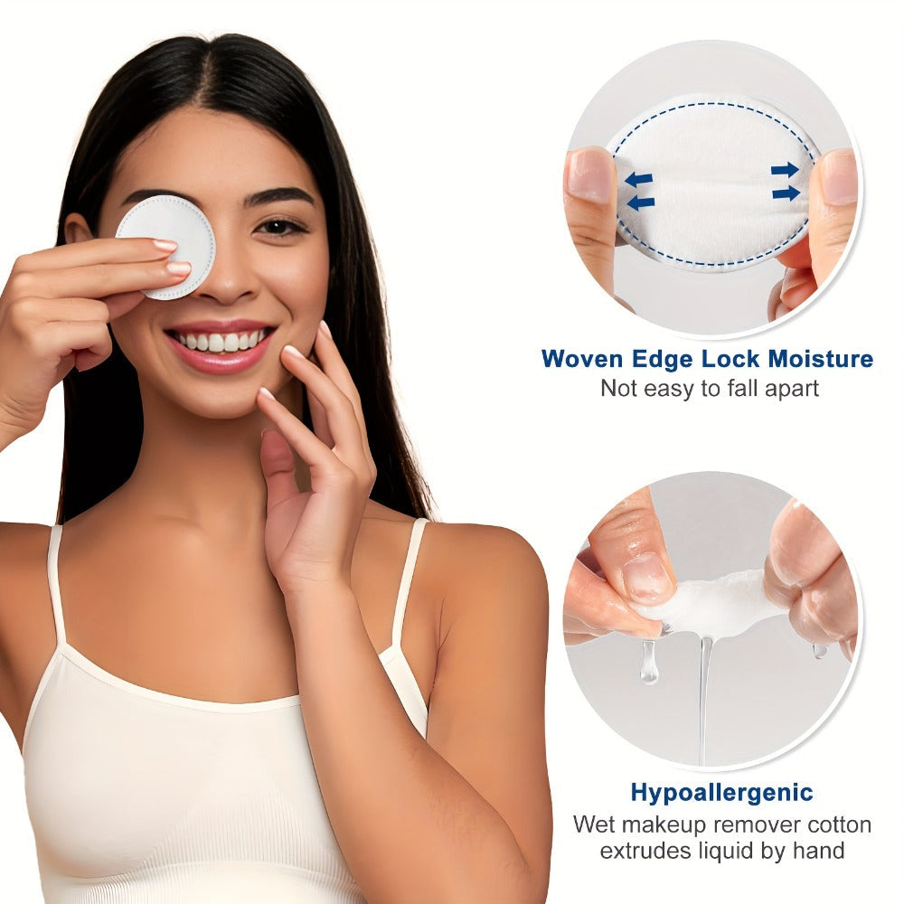 Makeup Remover Pads 600 Count Soft Hypoallergenic Lint-Free Cotton Rounds 360 Locking Edge Unscented Absorbent Disposable Fac