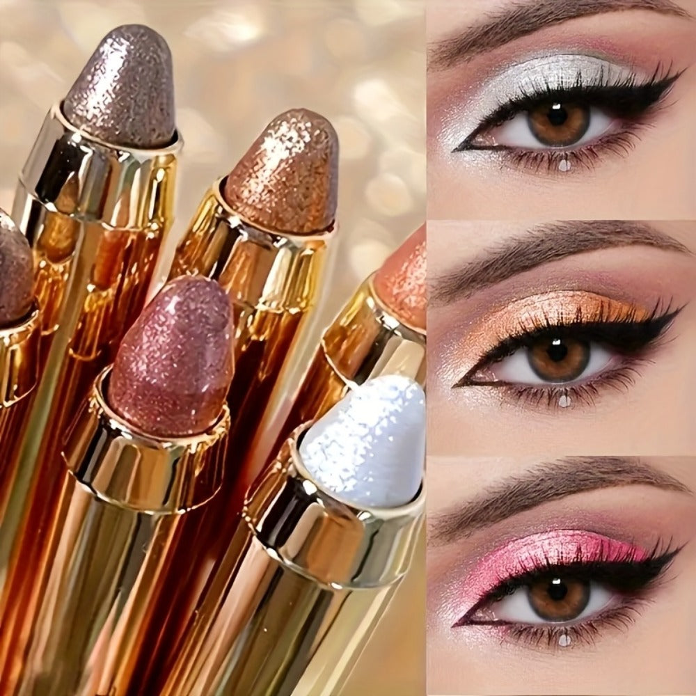 Six-Piece Shimmer Eyeshadow Stick Set with Dual-Ended Sponge Applicators and Mixed Metallic Shades — image 1