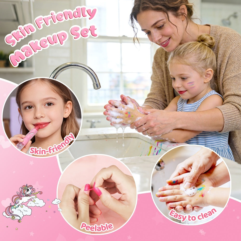 Kids Makeup Set for Girls, 2-in-1 Princess Makeup & Nail Art Kit, Pretend Play Cosmetics with Nail Polish — image 6