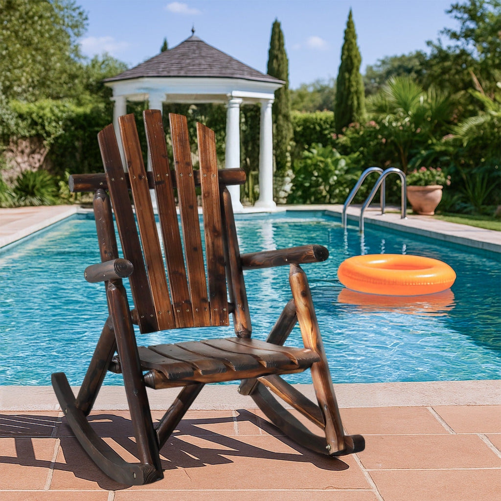 Patio Cedar Rocking Chair 26" Fan-Shaped Backrest Outdoor Rocker for Garden Poolside Patio — image 2