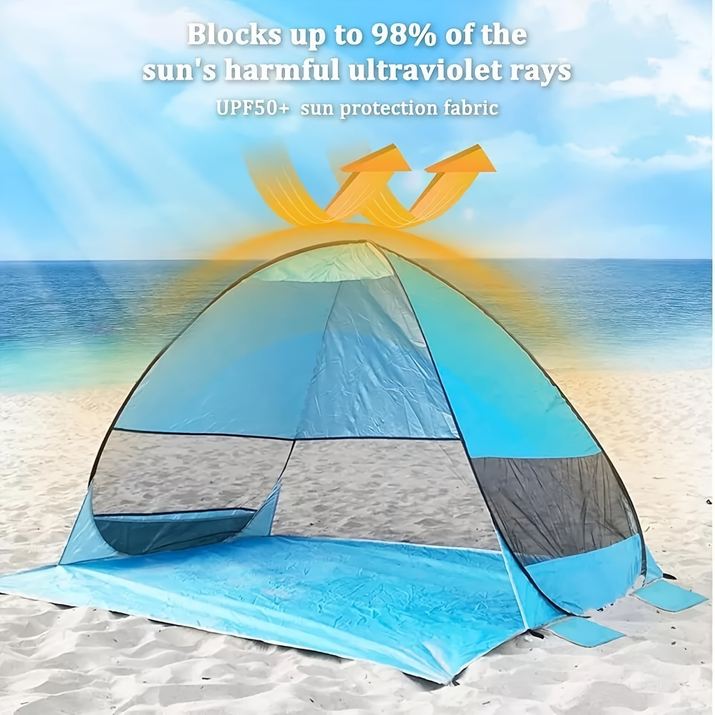 Pop-Up Beach Sun Shelter with 200 x 165 x 130 cm Interior, Six Stakes and Green or Blue Options — image 13