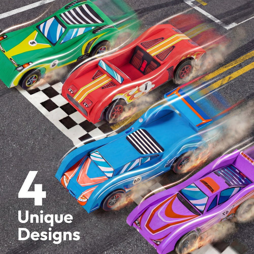 DIY Wooden Race Cars 4pcs Build & Paint Kit for Kids Ages 8+, 44 Pre-Cut Pieces 12 Colors Racing Stickers — image 8