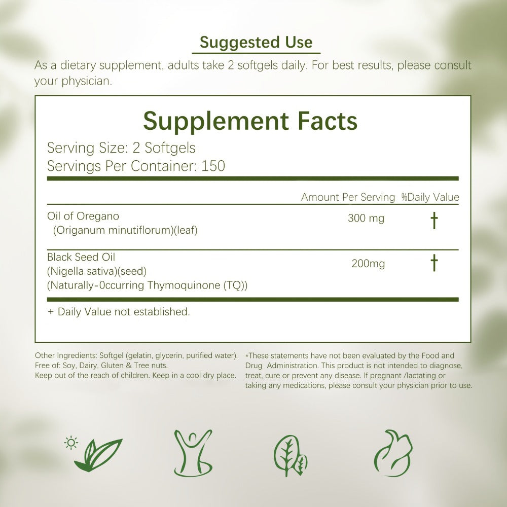 Oregano Oil Black Seed Oil Softgels 2-in-1 Immune Support, 4x Strength Carvacrol 200mg Thymoquinone — image 6