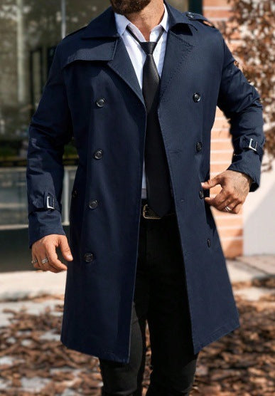 Mens Mid-length Double-breasted Casual Trench Coat