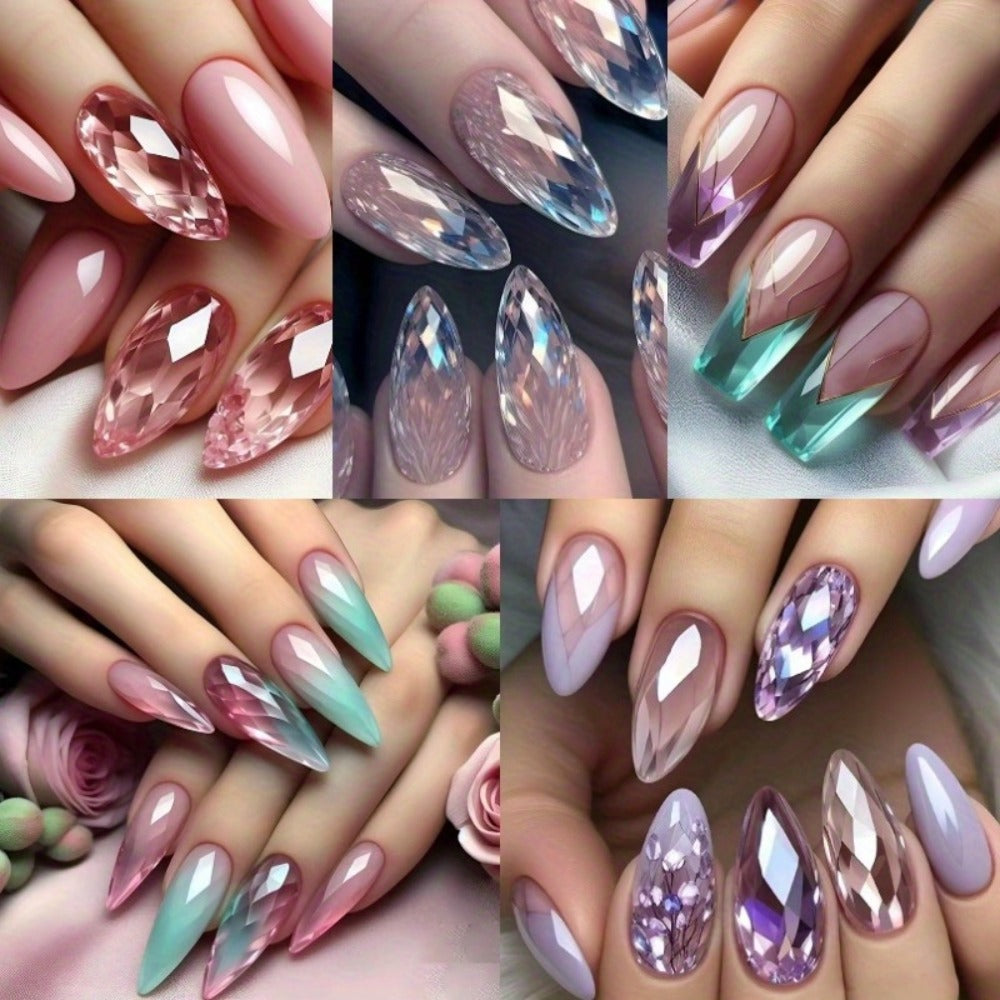Glue On Nails, 120-Piece Medium Almond Set with Gradient Holographic Finish, Jelly Glue and Nail File — image 3