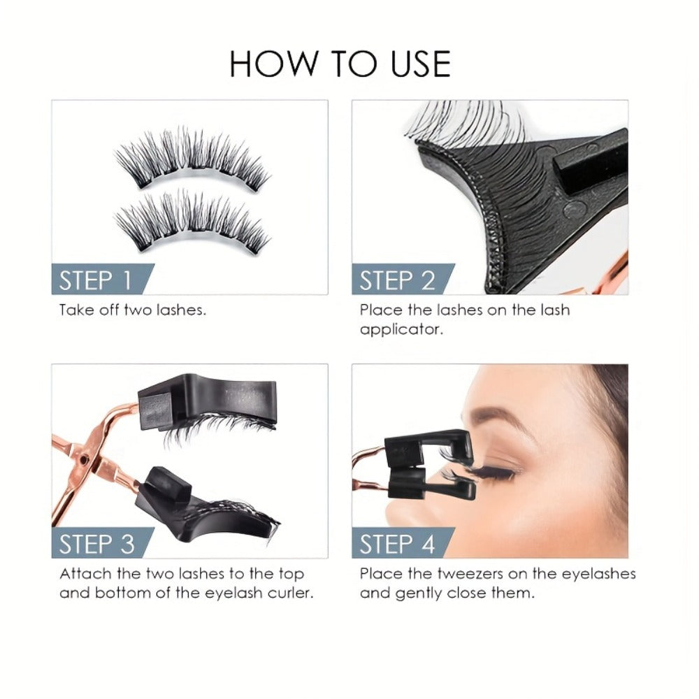 Black Double-Strip Magnetic False Eyelash Set with Round Storage Case and White Applicator — image 9