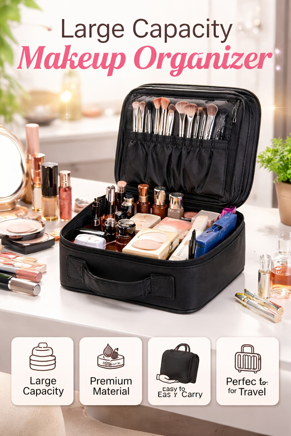 Makeup Bag Fabric Travel Case with Easy-Clean Lining and Top Handle for Travel, Vanity and Everyday Beauty Storage — image 10
