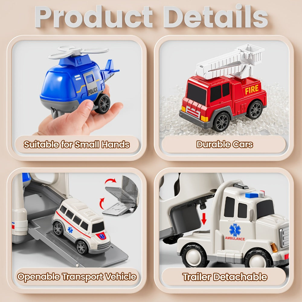 Ambulance Truck Toy Set for Boys, 5-in-1 Friction Power Carrier Truck with Lights & Sounds — image 14