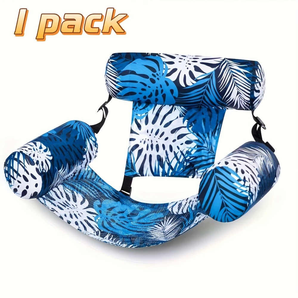Leaf-Print Inflatable Pool Float Chair with Mesh Sling Seat in Blue, Blue-Green or Red-Cyan Checkout Options — image 6