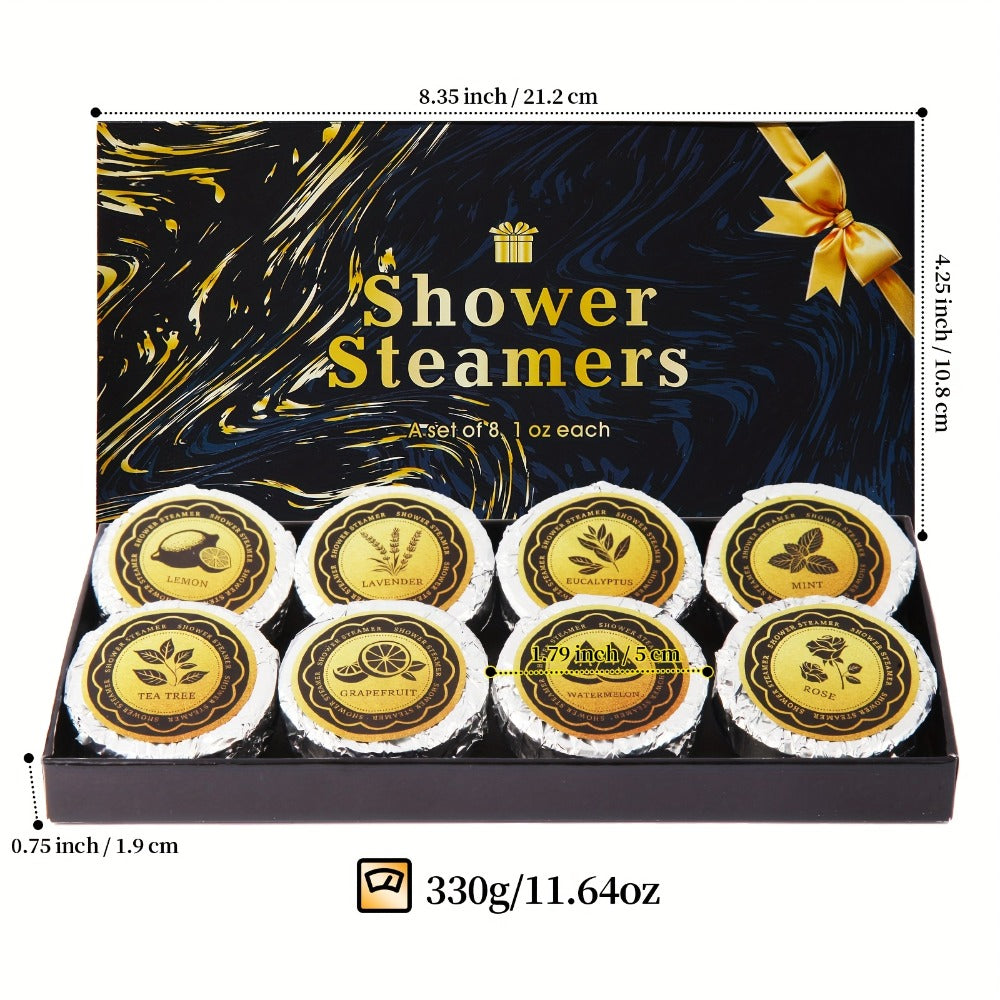 Eight 30 g Shower Steamer Tablets in Eight Fragrance Labels with Black-and-Gold Gift Box Packaging — image 5