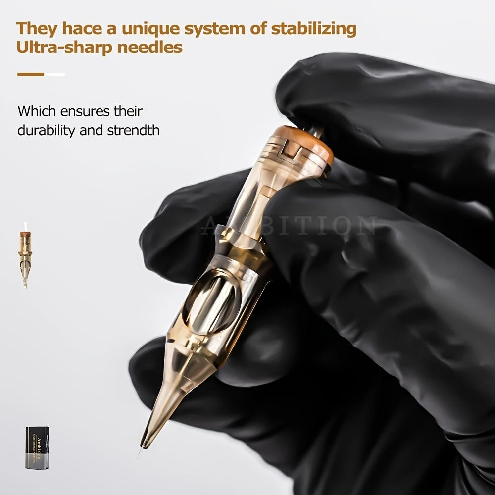 Ambition Tattoo Cartridge Needles 20pcs Professional RL RS RM Sizes with Safety Membrane for Temporary Body Art, Festivals an