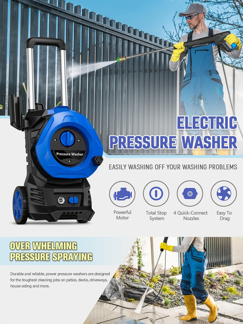 Pressure Washer Electric 4800PSI MAX 2.8 GPM, 25FT Hose, Foam Cannon & 4 Nozzles, Metal Construction Power Washer for Cars — 