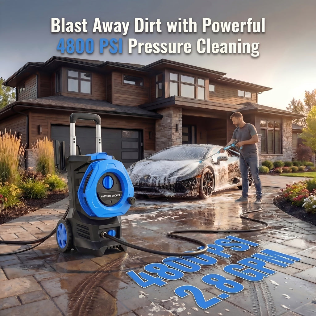 Pressure Washer Electric 4800PSI MAX 2.8 GPM, 25FT Hose, Foam Cannon & 4 Nozzles, Metal Construction Power Washer for Cars — 