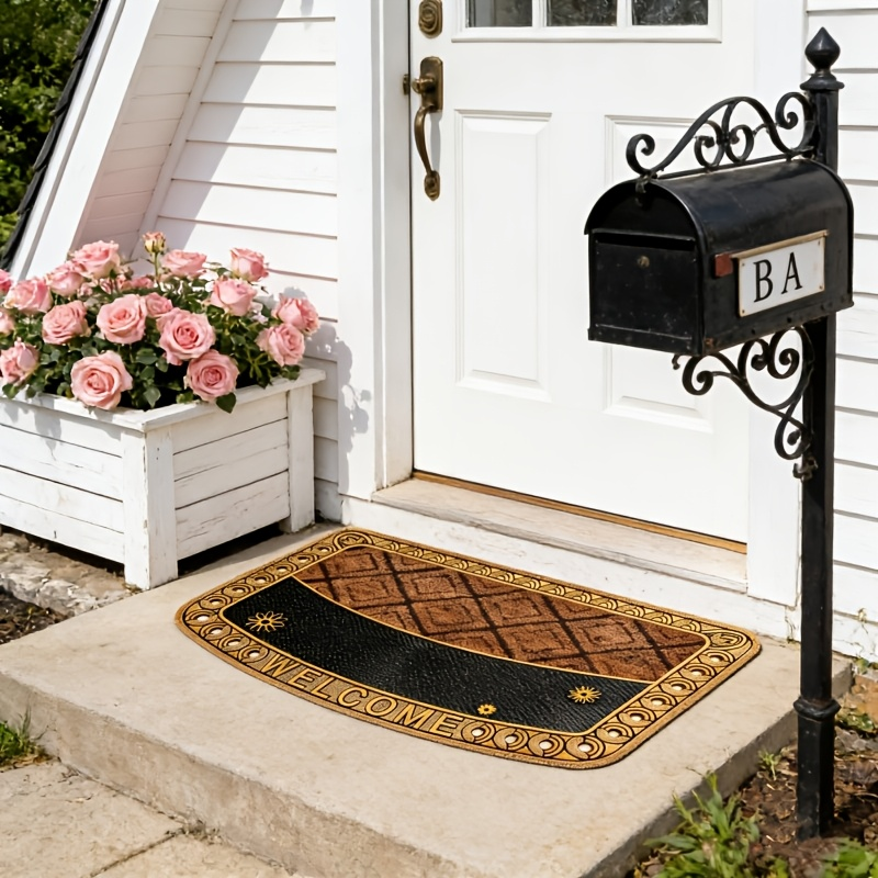 Textured Welcome Door Mat with Bordered Brown-and-Black Geometric Design in A001 or A002 Styles — image 9