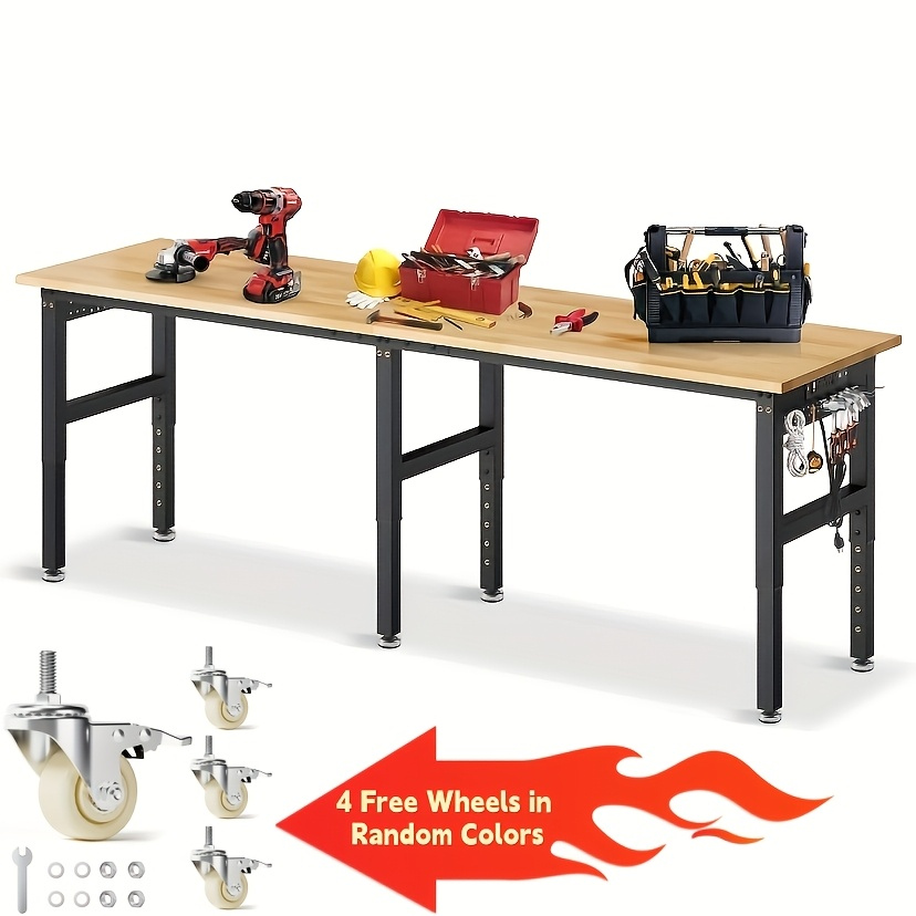 Adjustable 28–40-Inch Wood-Top Workbench in 60- or 96-Inch Widths with Pegboard, Wheels and Power Strip — image 8