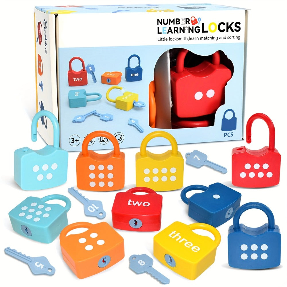 Preschool Math Lock and Key Counting Toy 10 Sets – Number Recognition Manipulative for Kids Ages 3-5, Color-Coded Kindergarte
