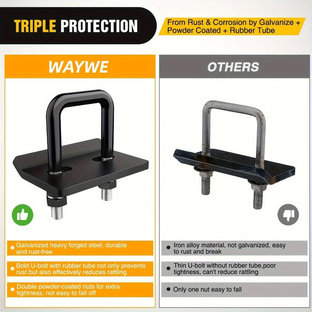 Trailer Hitch Tightener Anti Rattle Stabilizer 2 Inch Heavy Duty Steel U-Bolt with Rubber Cover Hitch Mount Wobble Eliminator