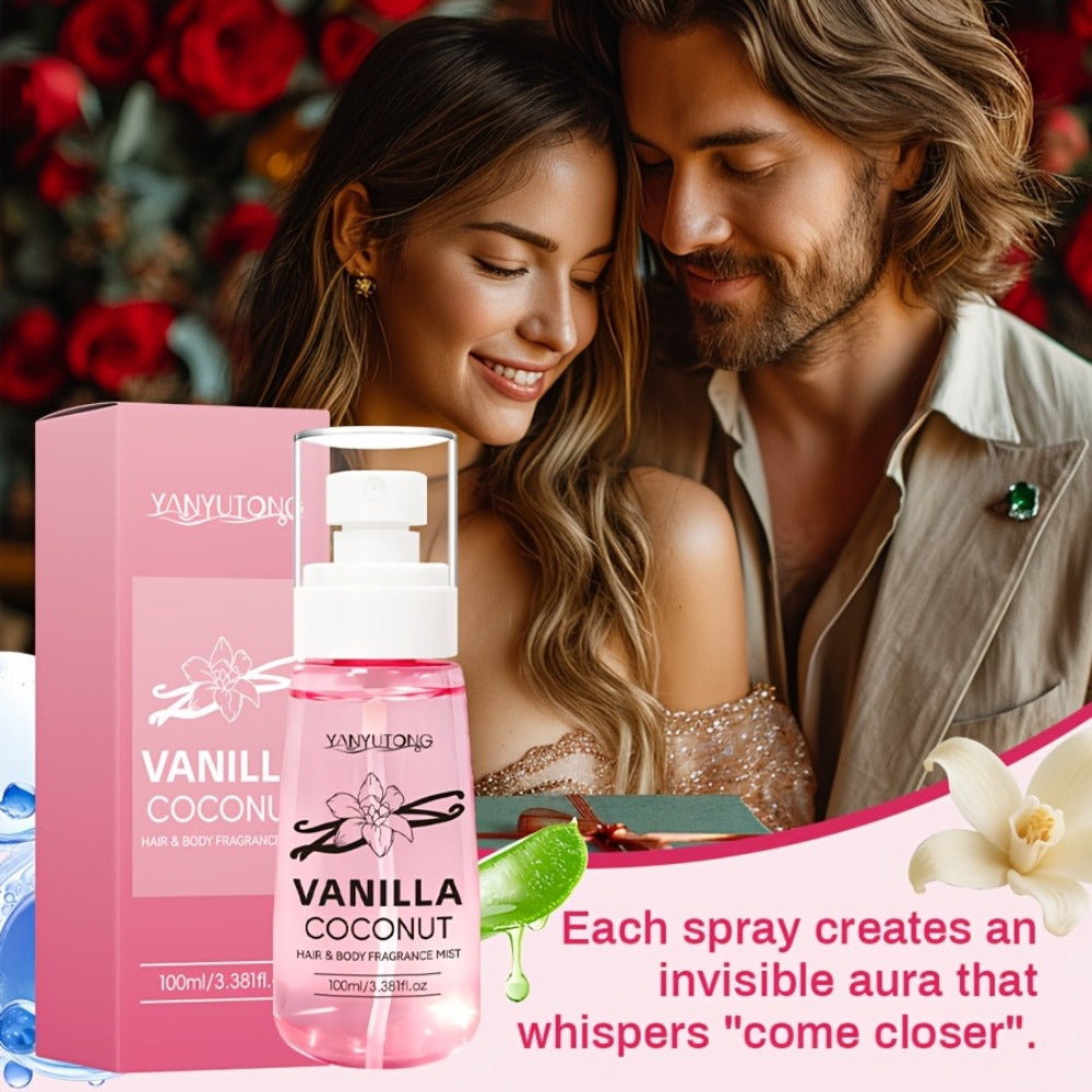 Coconut Vanilla Fragrance Mist Hair & Body Spray – Alcohol-Free with Vitamin E, Argan Oil & Glycerin, Moisturizing Long-Lasti