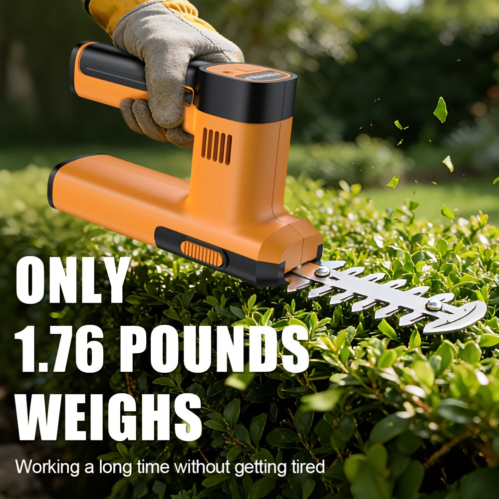 Electric Hedge Trimmer 2-in-1 Cordless with Rechargeable Lithium Battery, Brushless Motor Pruning Shears & Grass Shrub Cutter