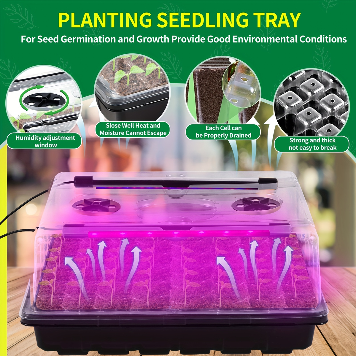 Seed Starter Tray with Grow Light 96 Cell Self-Watering, 10-Level Brightness & Timer, Humidity Dome — image 7