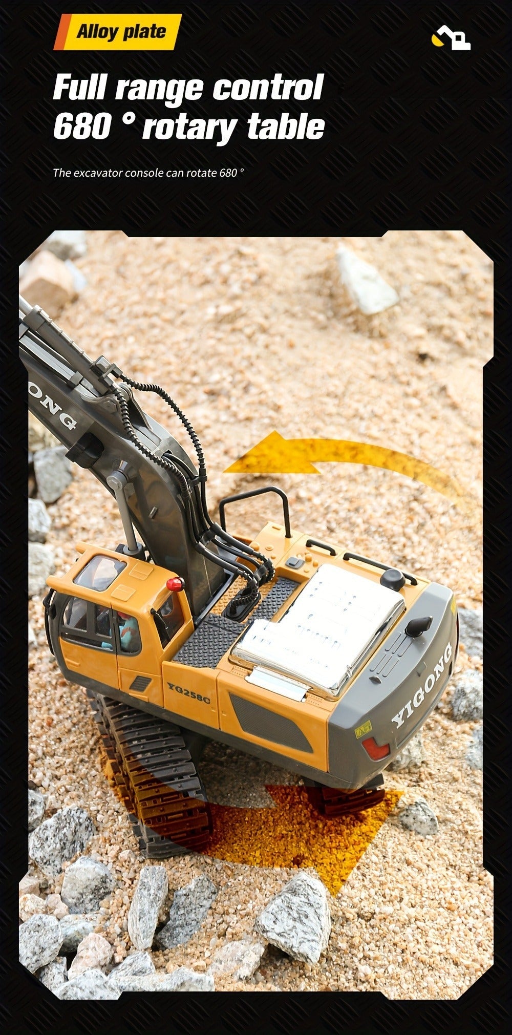 RC Bulldozer 1:24 Scale Alloy with 680° Rotation & Working Arm, 2.4GHz Remote Control Construction Vehicle for Kids — image 1