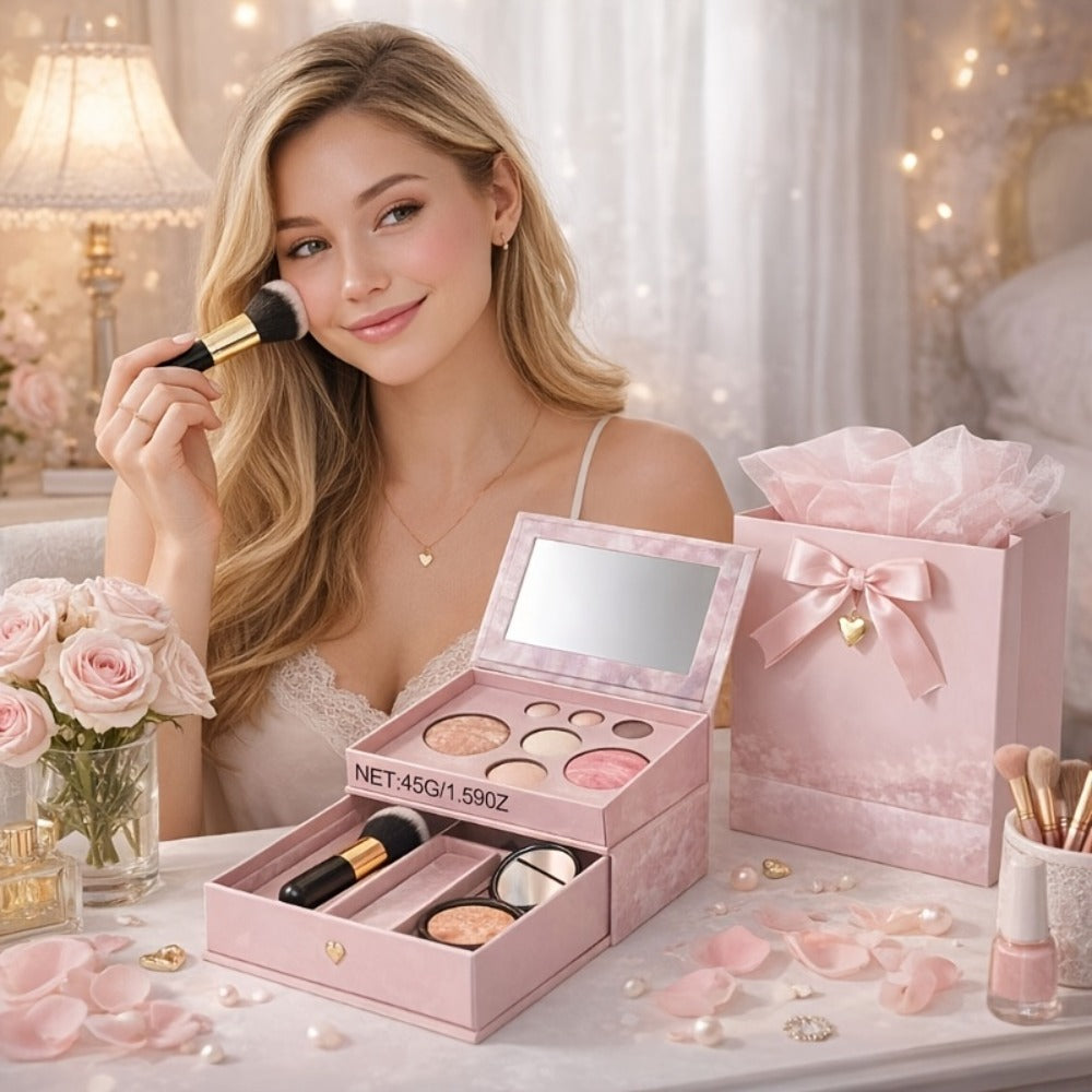 All-in-One Baked Makeup Palette Set 3pcs for Women, 7-Color Face Powder Blush Eyeshadow Trio & Concealer Brush — image 1