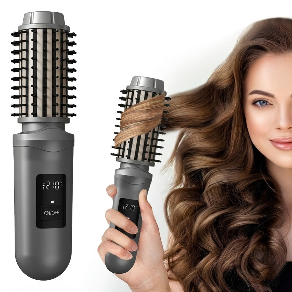 Cordless Hair Curler Brush 2-in-1 Straightener – Rechargeable Wireless Auto Curling Iron, for Home, Travel and Salon Hair Sty
