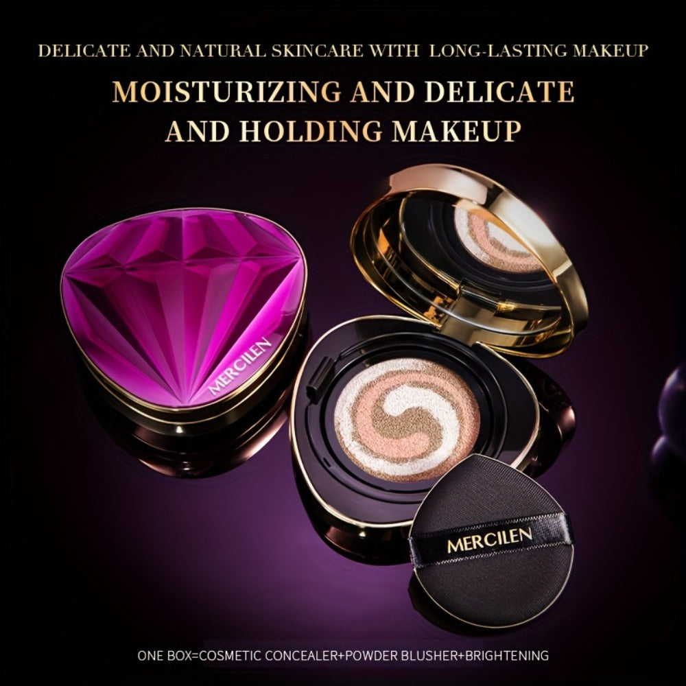 Air Cushion BB Cream Foundation Moisturizing Medium Coverage Dewy Finish with Plant Squalane Glycerin Tri-Color Adaptive Blen
