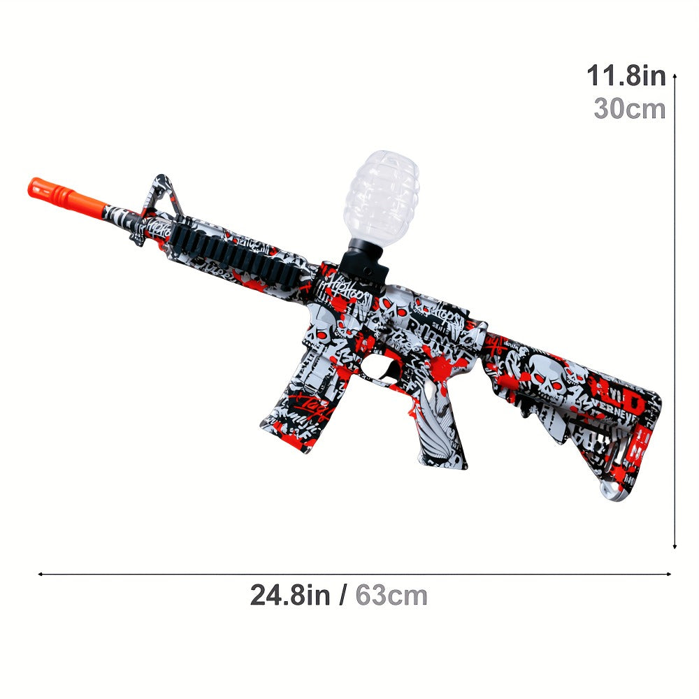 Red-White-and-Black Rifle-Style Electric Gel Blaster Set with Hopper, Stock, Barrel, Goggles and USB Cable — image 5