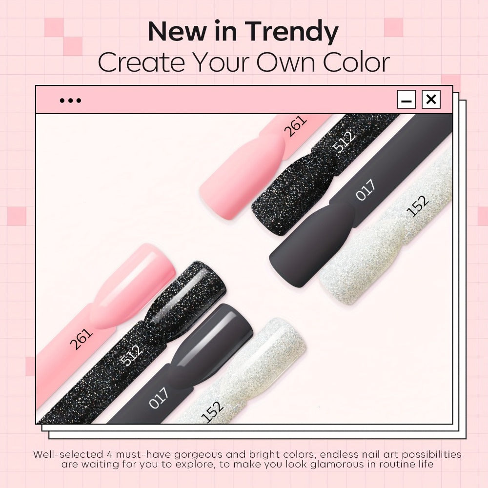 Dip Powder Nail Kit with YANYILIKE Label, Four Pink Black Glitter Gray Pearl Powders and Three 10ml Liquids — image 2