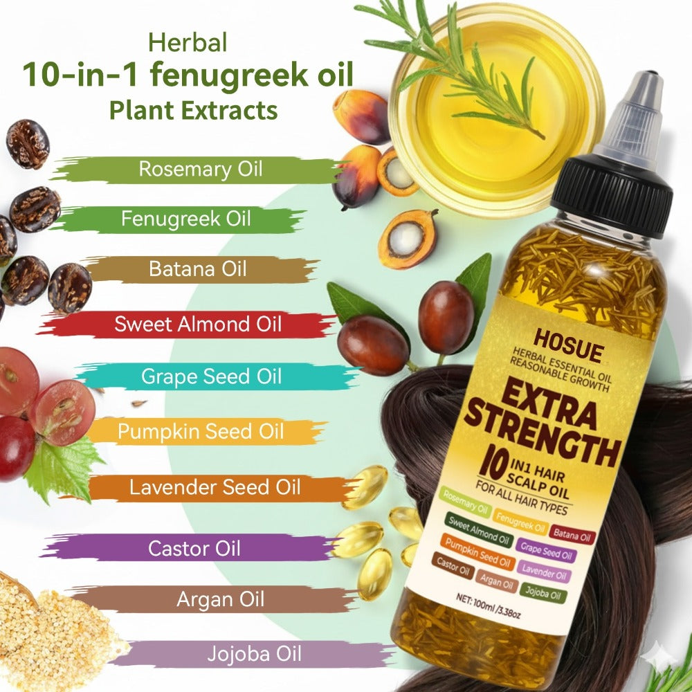 Hair Growth Oil 10-in-1 Botanical Herbal Blend Batana Rosemary Fenugreek Castor Red Onion Ginseng Turmeric Pumpkin Seed Nouri