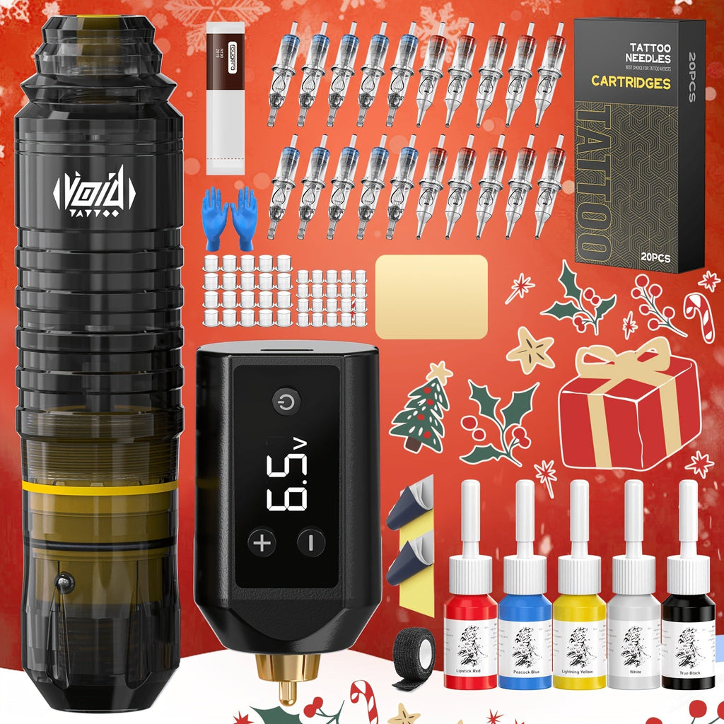 Tattoo Machine Kit VOID WTK421 or WTK422 Cordless Rotary Pen with USB-C, 20 Cartridges, 5 Inks and Practice Supplies — image 