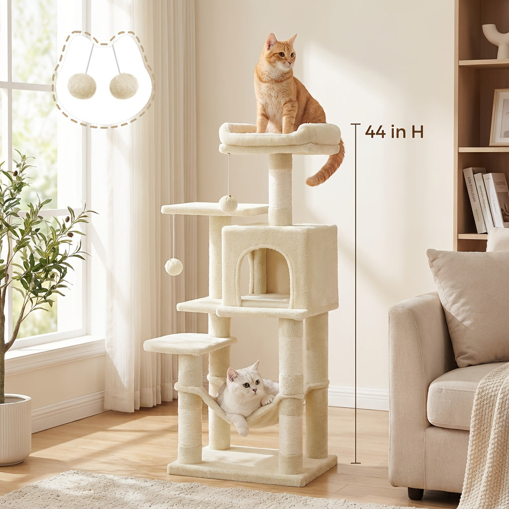 44- or 66-Inch Cat Tree Condo with Cave, Hammock, Raised Platforms and Four Color Options for Indoor Cats — image 18