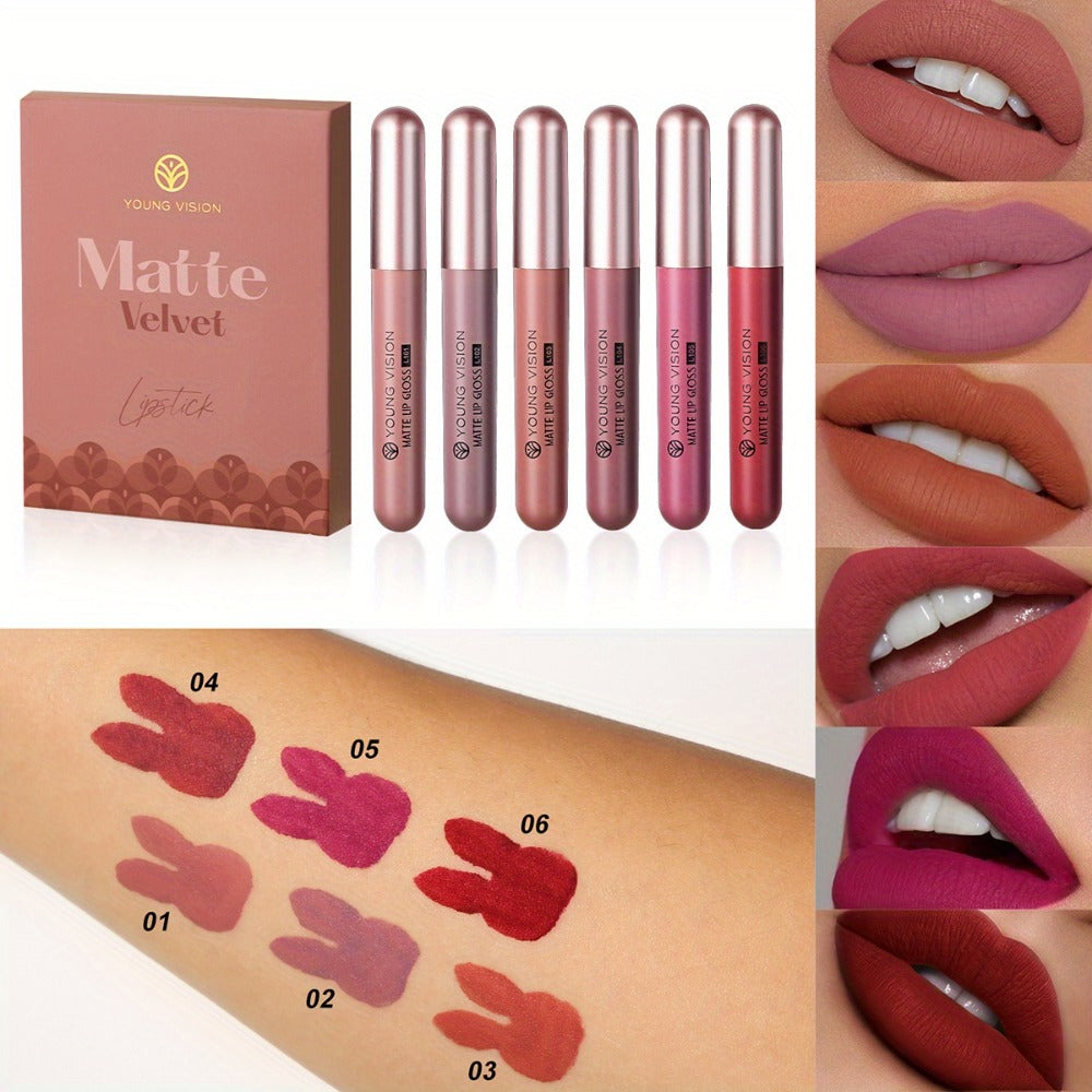Liquid Matte Lipstick Set 6 Pcs Nude Shades Waterproof High Pigment Velvet Smudge Proof Lip, for Makeup, Travel and Everyday 