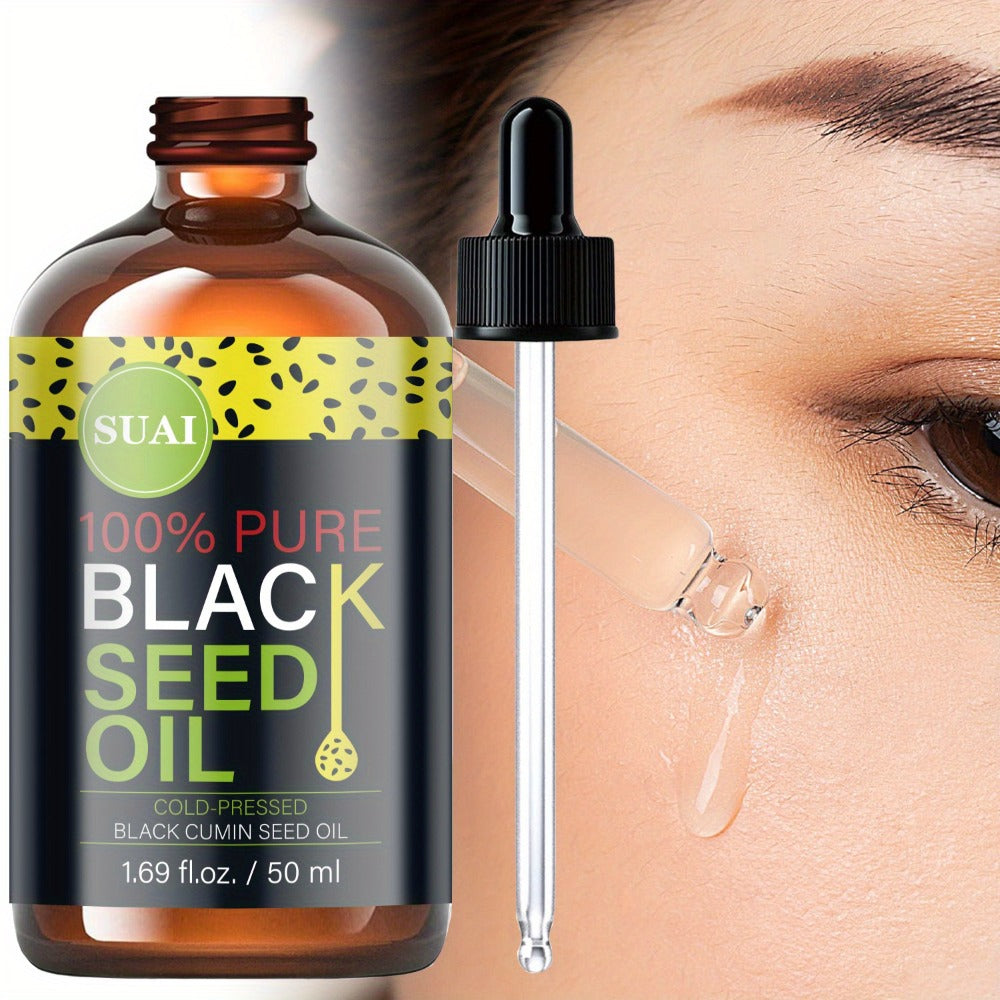 Black Seed Oil 100% Pure Cold Pressed Multi-Use Moisturizing Firming Skincare Oil for Face Body Hair Nails Eyelashes Natural 