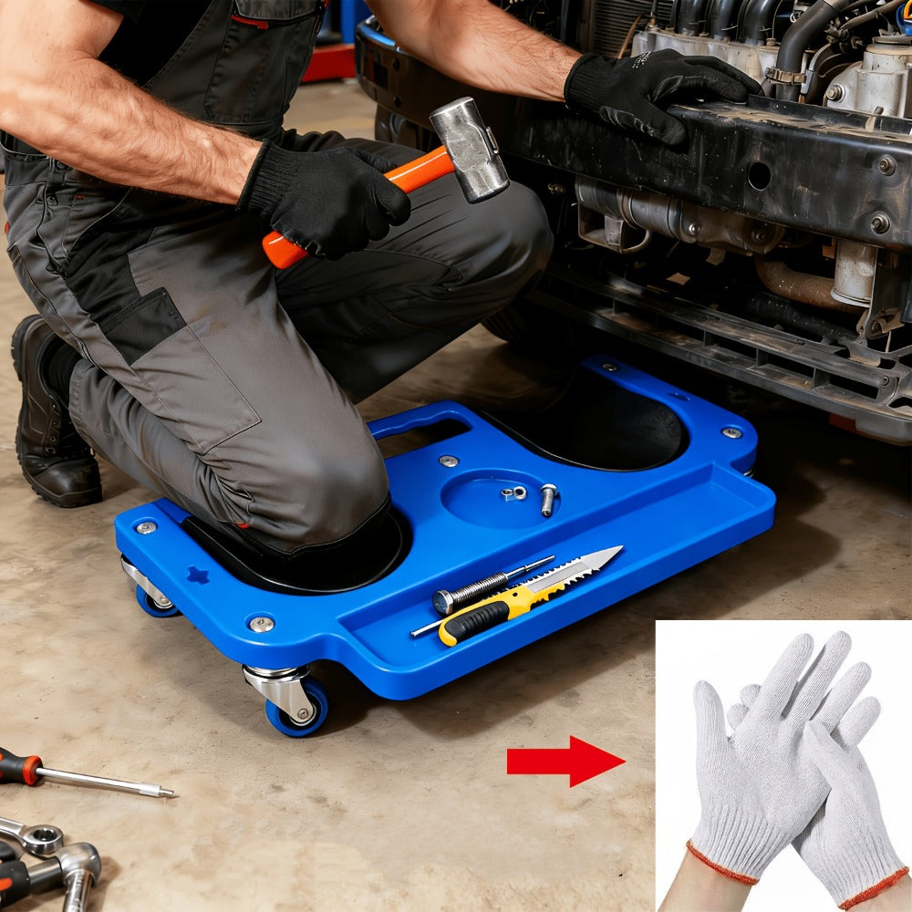 Rolling Knee Creeper Pad with Built-In Tool Tray – ABS High-Impact Frame, Cushioned Kneeling Pad for Car Repairs, Carpentry &