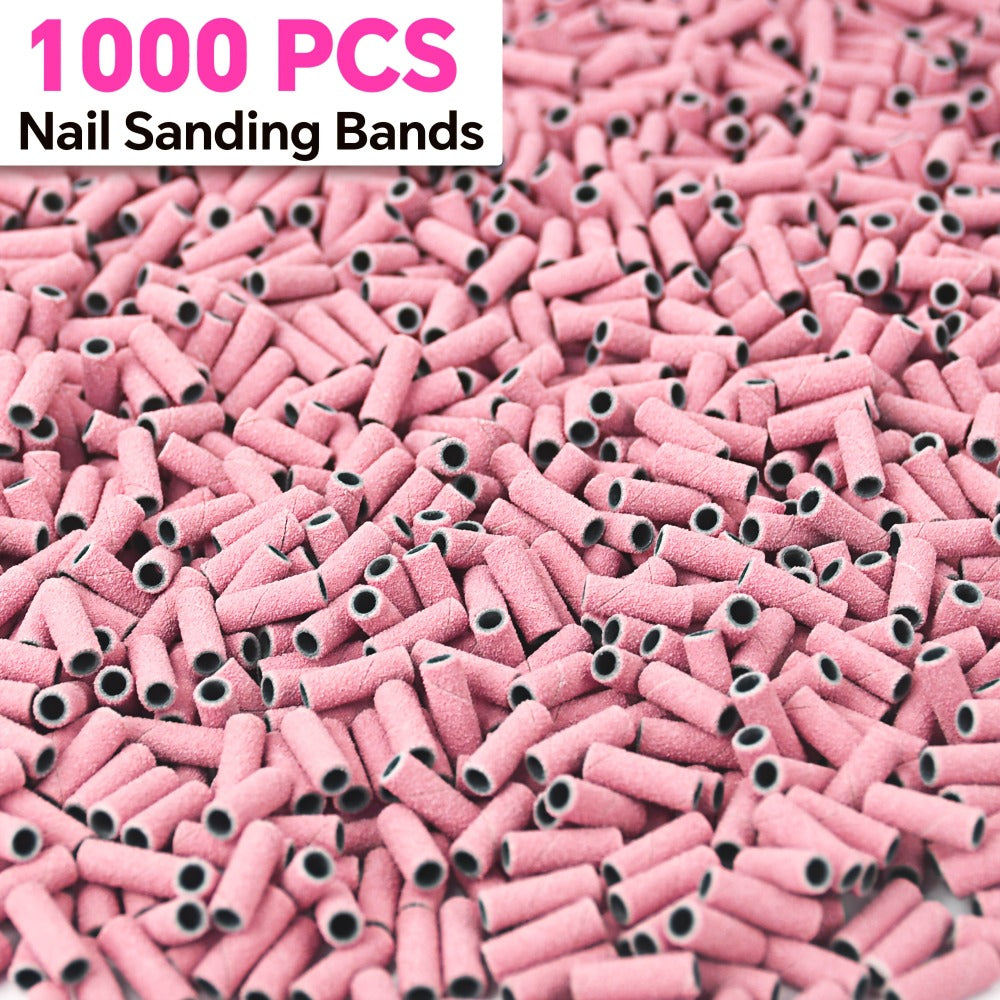 Nail Sanding Bands 1000 Pack with Mandrel Bit – Coarse Medium Fine Grit 3mm Nail Drill Bits for Acrylic Removal — image 1