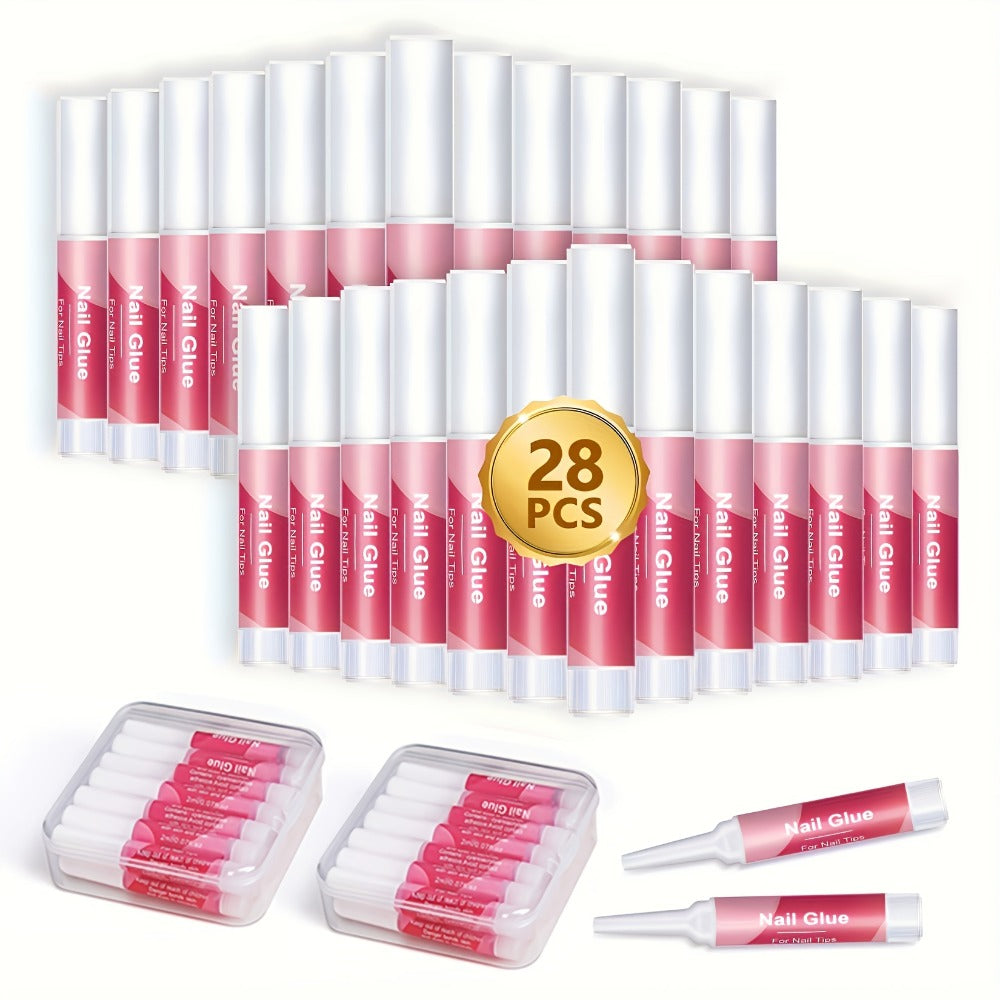 Nail Glue Set, KROFAUE 28 Precision-Tip Tubes at 2g Each for Press-On Nails, Nail Tips and Nail Art — image 1