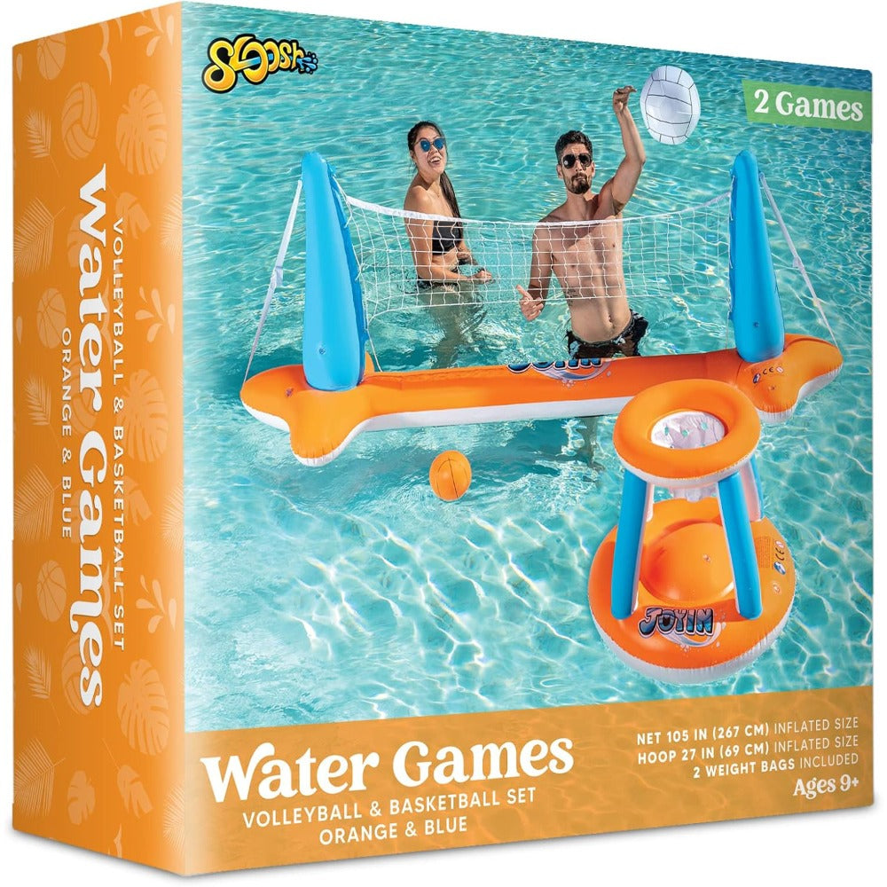 Inflatable Pool Game Set for Kids & Adults, Volleyball Net Court & Basketball Hoops with Balls — image 16