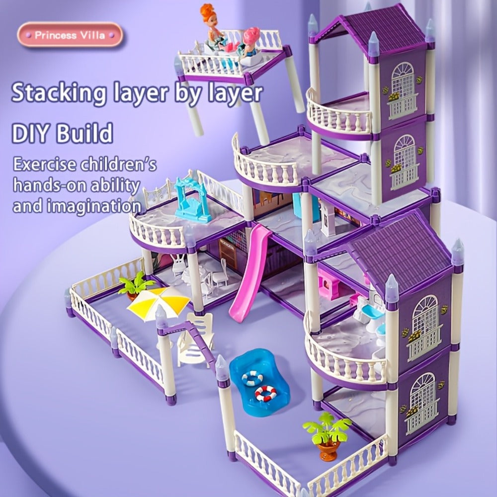 LED Dollhouse Playset for Girls, Purple Multi-Room Playhouse with Doll Figures, Puppies, Furniture & LED Lighting — image 8