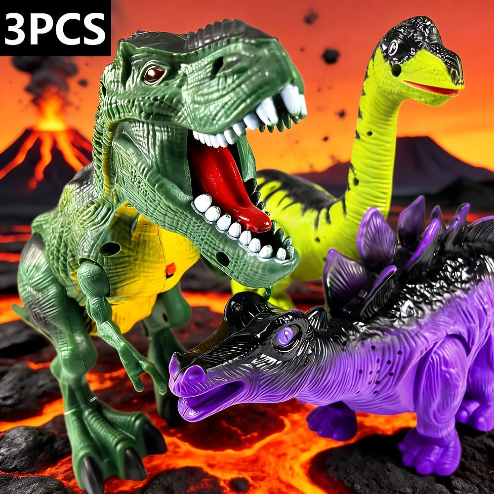 Interactive Dinosaur Toy Set 3 Pack with Walking, Roaring Sound & Lights, Electric T-Rex, Stegosaurus & Brachiosaurus — image