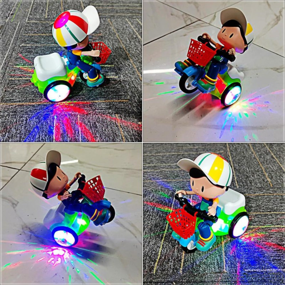 Kids Electric Tricycle Toy Motorcycle with 360° Rotation & Luminous Lights, Push & Power Dual-Mode Stunt Vehicle for Toddlers